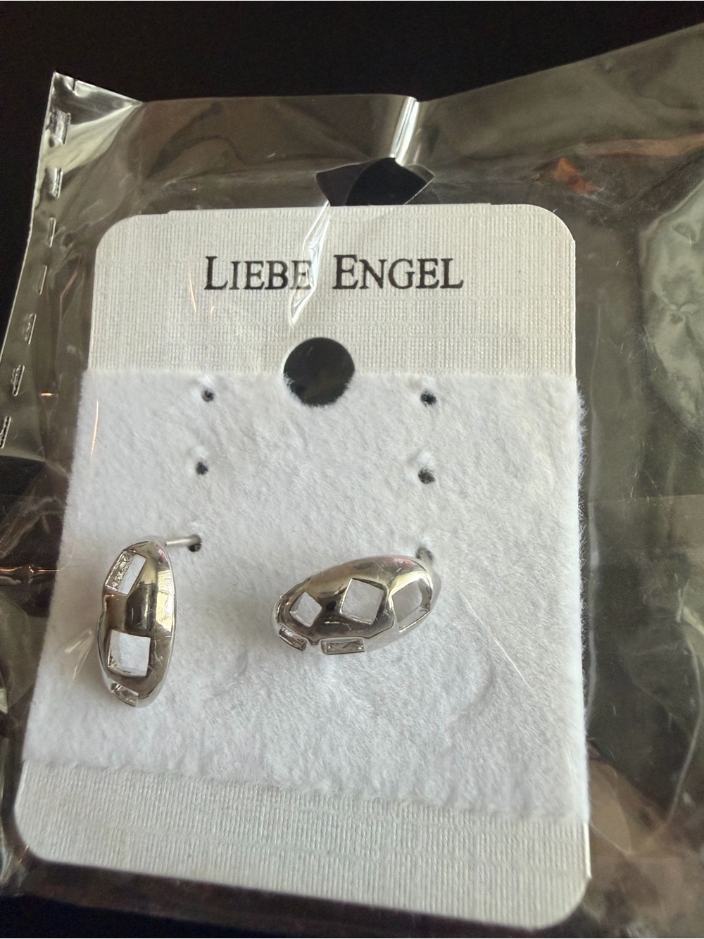 Silver Oval Stud Earrings with Square Cutout Accents